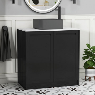 Royal Bathrooms Royal Bathroom Elmore 800mm Matt Nocturne Black Freestanding Countertop Bathroom Vanity Unit 2 Door With Art Square Basin - image 1