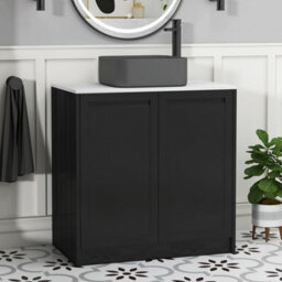 Royal Bathrooms Royal Bathroom Elmore 800mm Matt Nocturne Black Freestanding Countertop Bathroom Vanity Unit 2 Door With Art Square Basin - thumbnail 1