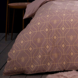 Furn. Bee Deco Geometric Reversible Duvet Cover Set, Super King, Pink - thumbnail 4