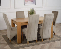 That's Furniture Kuba 150 X 85 Cm Chunky Medium Oak Dining Table And 6 Chairs Dining Set With Lola Grey Fabric Chairs - thumbnail 3