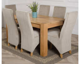 That's Furniture Kuba 150 X 85 Cm Chunky Medium Oak Dining Table And 6 Chairs Dining Set With Lola Grey Fabric Chairs - thumbnail 1