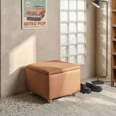 Wyld and Coco Luxehome Storage Pouffe 60 X 60 X 46 Cm - Golden Brown Water-Repellent Fabric, Pine Wood Legs - image 1