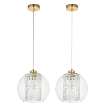 First Choice Lighting Set Of 2 Mallorie - Satin Brass Jewelled Glass Celling Pendant Lights - image 1