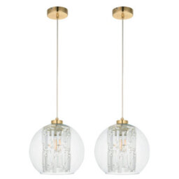First Choice Lighting Set Of 2 Mallorie - Satin Brass Jewelled Glass Celling Pendant Lights - thumbnail 1