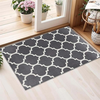 Oxford Homeware Printed Rug, Non-Slip Pet Friendly, Area Rugs And Floor Rug, (Ava Grey, 40X60Cm)