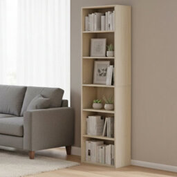 Ledrem Bookshelf With 6 Tiers, Open Storage Shelf, Bookcase For Living Room, Office, Dining Room, Beige