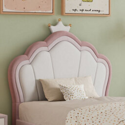 Merax 3Ft Single Bed 90X190 Cm, Velvet Upholstered Hydraulic Storage Bed With Crown Headboard, Pink - thumbnail 4