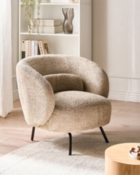 Beliani Minimalist Armchair Makela Boucle Taupe - thumbnail 2