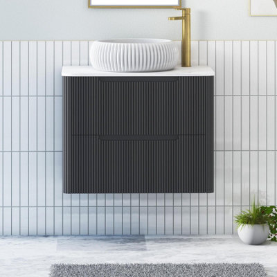 Royal Bathrooms Avenza 800mm Matt Obsidian Black Wall Hung Bathroom Countertop Vanity Unit 2 Drawer With Milan Basin - image 1