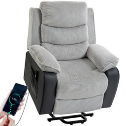 Homcom Power Lift Riser Recliner Chair With High Back, Remote, Light Grey - thumbnail 2