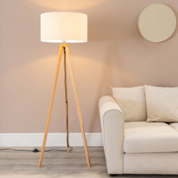 Valuelights Barbro Natural Tripod Floor Lamp With White Trim Drum Shade - thumbnail 1