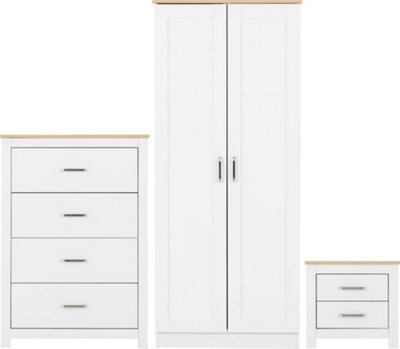 Seconique Portland Trio Bedroom Set White And Oak Effect 3 Items - image 1
