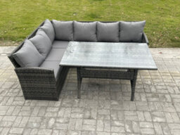 Fimous Outdoor Rattan Garden Furniture Corner Sofa Set With Rectangular Dining Table Patio Wicker Rattan Set - thumbnail 2