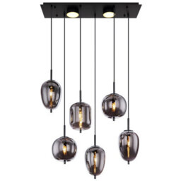 Luminosa Lighting Luminosa Blacky Cluster Pendant Ceiling Light Matt Black Smoke Glass Shade 6X E14 - thumbnail 3