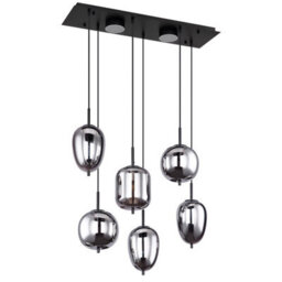 Luminosa Lighting Luminosa Blacky Cluster Pendant Ceiling Light Matt Black Smoke Glass Shade 6X E14 - thumbnail 2