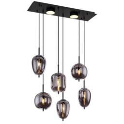 Luminosa Lighting Luminosa Blacky Cluster Pendant Ceiling Light Matt Black Smoke Glass Shade 6X E14