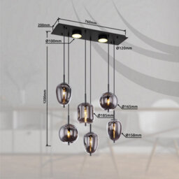 Luminosa Lighting Luminosa Blacky Cluster Pendant Ceiling Light Matt Black Smoke Glass Shade 6X E14 - thumbnail 7