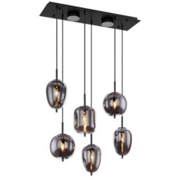 Luminosa Lighting Luminosa Blacky Cluster Pendant Ceiling Light Matt Black Smoke Glass Shade 6X E14 - thumbnail 5