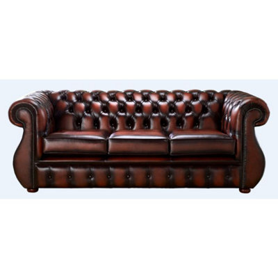 Chesterfield 3 Seater Antique Rust Leather Sofa Bespoke In Kimberley Style - image 1