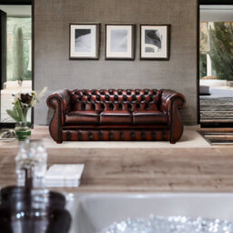 Chesterfield 3 Seater Antique Rust Leather Sofa Bespoke In Kimberley Style - thumbnail 2