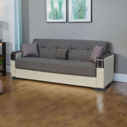 Sliding Wardrobes 4 u LTD Modern Fabric Sofa Bed With Storage - 3 Or 2 Seater With Cushions And Wooden Armrests (Beige/brown,3 Seater) - thumbnail 2