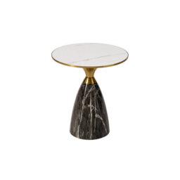 Aspect Furniture Modern Tillie Pillar Side Table In Black & Gold With Sintered Stone Top,snow White/black - thumbnail 4