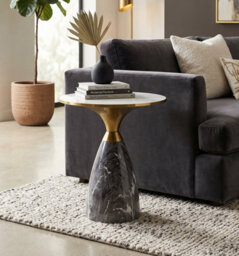 Aspect Furniture Modern Tillie Pillar Side Table In Black & Gold With Sintered Stone Top,snow White/black - thumbnail 2