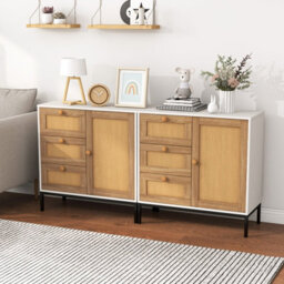 Costway Rattan Buffet Cabinet Storage Sideboard Bar Accent Cabinet 1 Door And 3 Drawers - thumbnail 6