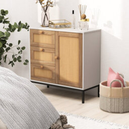 Costway Rattan Buffet Cabinet Storage Sideboard Bar Accent Cabinet 1 Door And 3 Drawers - thumbnail 4