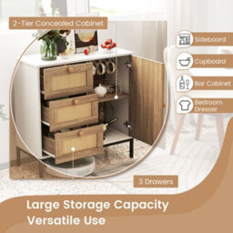 Costway Rattan Buffet Cabinet Storage Sideboard Bar Accent Cabinet 1 Door And 3 Drawers - thumbnail 7