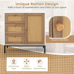 Costway Rattan Buffet Cabinet Storage Sideboard Bar Accent Cabinet 1 Door And 3 Drawers - thumbnail 8