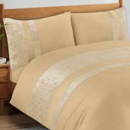 Casabella Luxury Crushed Velvet Panel Band Duvet Cover Sets With Pillow Case King Duvet Cover Bedding Set Beige