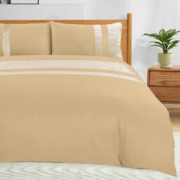 Casabella Luxury Crushed Velvet Panel Band Duvet Cover Sets With Pillow Case King Duvet Cover Bedding Set Beige - thumbnail 3