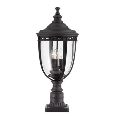 Luminosa Lighting Luminosa English Bridle 3 Light Large Outdoor Pedestal Light Black Ip44, E14