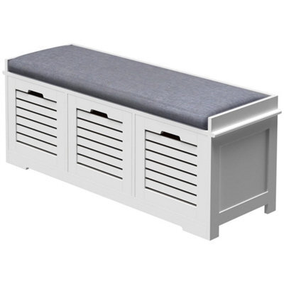 White 3-Door Slatted Shoe Storage Bench With Cushioned Seat - image 1