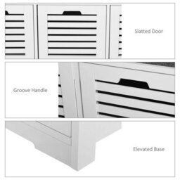 White 3-Door Slatted Shoe Storage Bench With Cushioned Seat - thumbnail 3