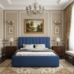 Modern Bedroom Bed Frame With Storage 120X200 Hdf And Laminated Board Metal Slatted Base 140X223X93Cm Blue - thumbnail 2