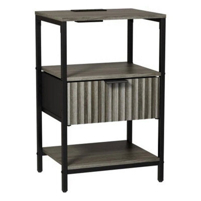 Bedside Table 1 Drawers Cabinet Charging Station Nightstand Storage Modern Grey - image 1