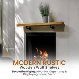 MKGT Wall-Mounted Wooden Shelf With Pipe Brackets (Tudor Oak, 130Cm Long) - thumbnail 5