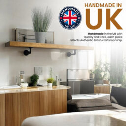MKGT Wall-Mounted Wooden Shelf With Pipe Brackets (Tudor Oak, 130Cm Long) - thumbnail 2