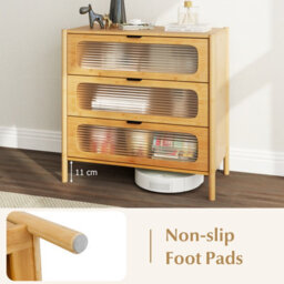 Costway 3-Drawer Dresser Cabinet Modern Bamboo Chest Of Drawers-Natural - thumbnail 9
