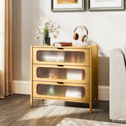 Costway 3-Drawer Dresser Cabinet Modern Bamboo Chest Of Drawers-Natural - thumbnail 4