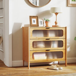Costway 3-Drawer Dresser Cabinet Modern Bamboo Chest Of Drawers-Natural