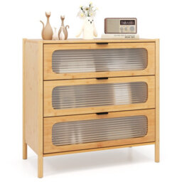 Costway 3-Drawer Dresser Cabinet Modern Bamboo Chest Of Drawers-Natural - thumbnail 2
