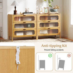 Costway 3-Drawer Dresser Cabinet Modern Bamboo Chest Of Drawers-Natural - thumbnail 7