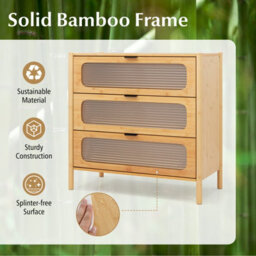 Costway 3-Drawer Dresser Cabinet Modern Bamboo Chest Of Drawers-Natural - thumbnail 6