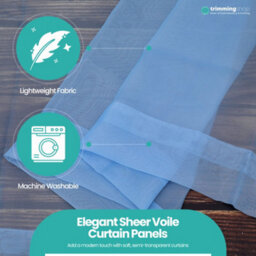 "Neel Blue Voile Curtains Slot Top, 2 Curtains, Sky Blue - 56"" Width X 90"" Drop" - thumbnail 4