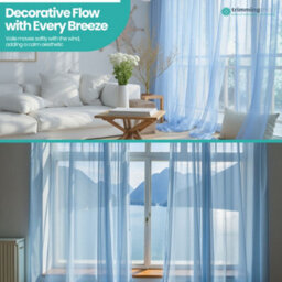 "Neel Blue Voile Curtains Slot Top, 2 Curtains, Sky Blue - 56"" Width X 90"" Drop" - thumbnail 7