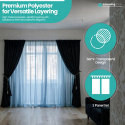 "Neel Blue Voile Curtains Slot Top, 2 Curtains, Sky Blue - 56"" Width X 90"" Drop" - thumbnail 5