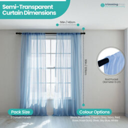 "Neel Blue Voile Curtains Slot Top, 2 Curtains, Sky Blue - 56"" Width X 90"" Drop" - thumbnail 2